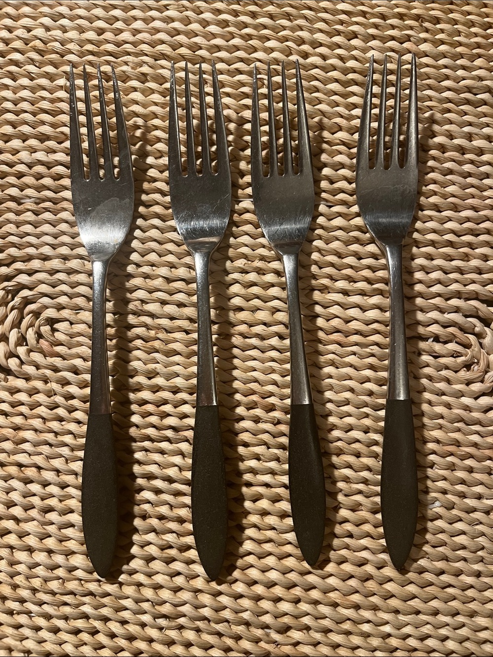 MCM Epic Forged Stainless Steel Large Forks with Black Handles - Set of 4 Vtg